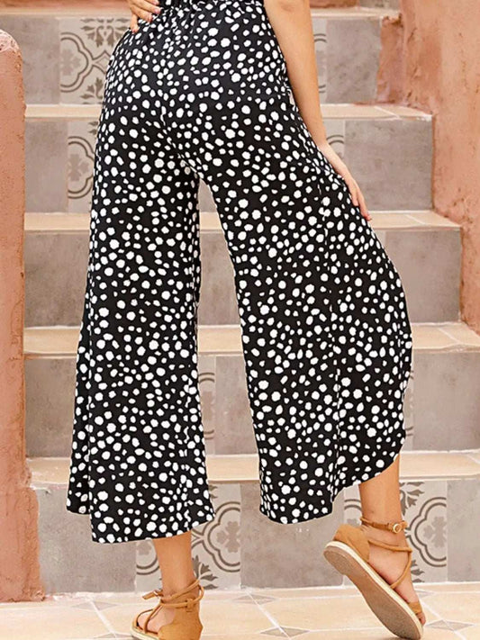 Perfee Slit Polka Dot Wide Leg Pants - Trendsi - Flyclothing LLC