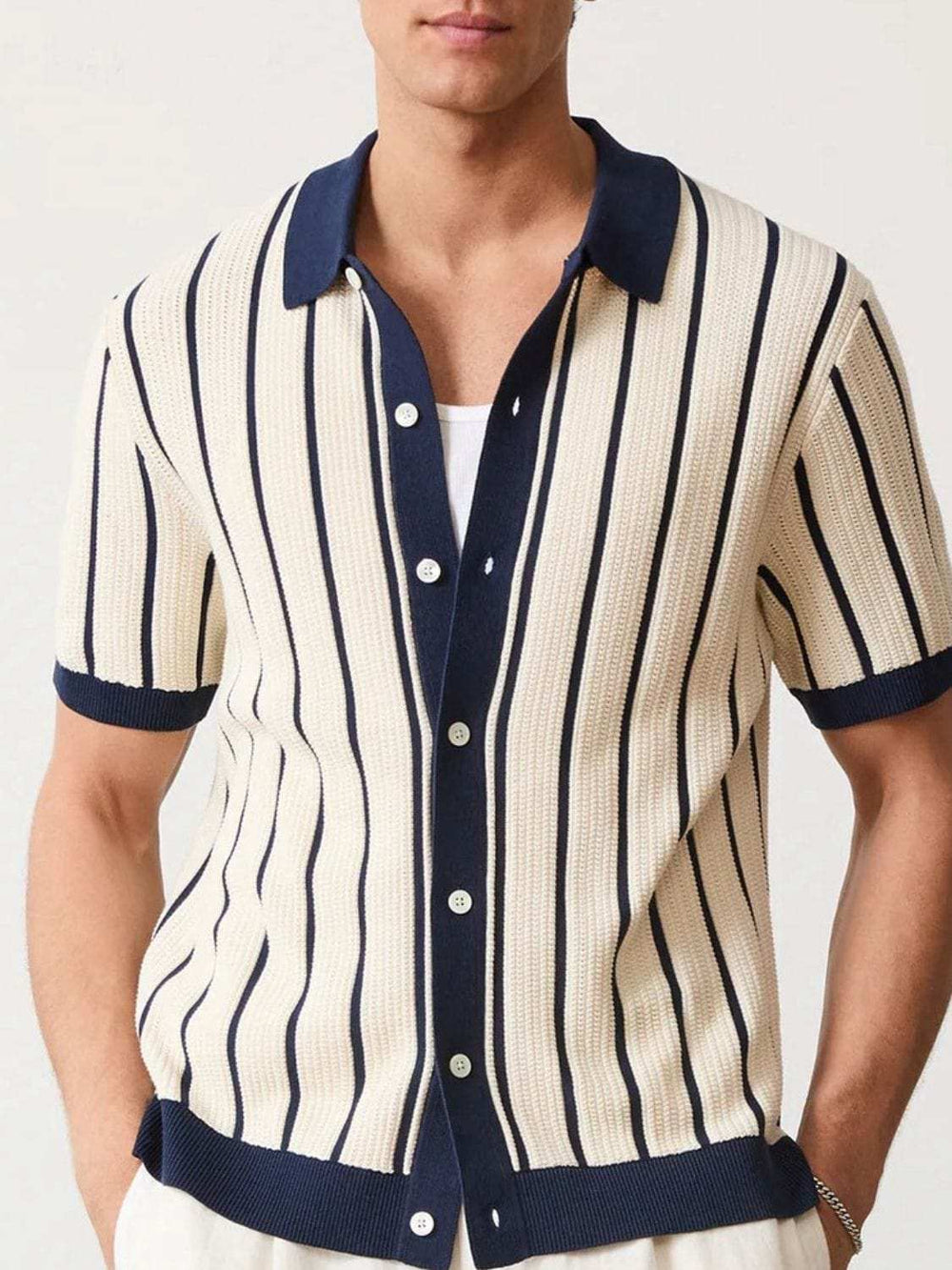 Men's Plus Size Striped Button Down Short Sleeve Shirt - Trendsi - Flyclothing LLC