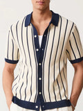Men's Plus Size Striped Button Down Short Sleeve Shirt - Trendsi - Flyclothing LLC