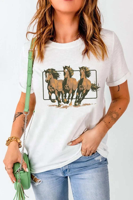 Texas Horse Graphic Cuffed Sleeve T Shirt - Trendsi - Flyclothing LLC