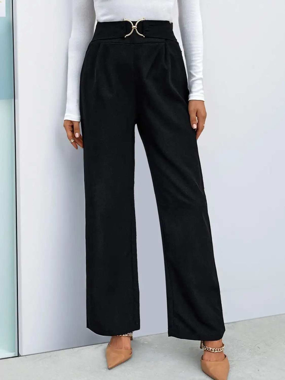High Waist Straight Leg Pants - Trendsi - Flyclothing LLC