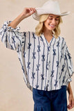 BiBi Bow Ribbon Printed Woven Bubble Sleeves Top - Trendsi - Flyclothing LLC