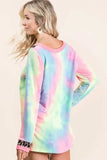 BiBi Tie Dye Terry V-Neck Top - Trendsi - Flyclothing LLC