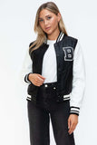 Love Me Now PU Leather Contrast Snap Down Bomber Jacket - Trendsi - Flyclothing LLC