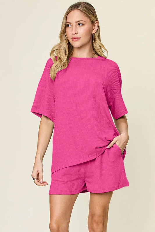 Double Take Basic style Round Neck Solid Set - Trendsi - Flyclothing LLC