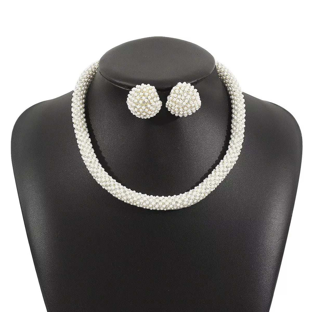 Pearl Embellished Earrings and Necklace Jewelry Set - Trendsi - Flyclothing LLC