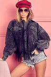 BiBi Fringe Hem Washed Corduroy Button Down Shacket - Trendsi - Flyclothing LLC