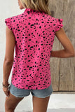 Tied Printed Tie Neck Cap Sleeve Blouse - Trendsi - Flyclothing LLC