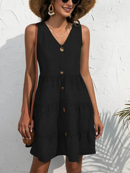 V-Neck Sleeveless Mini Dress - Trendsi - Flyclothing LLC