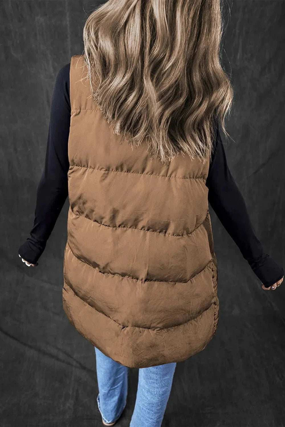 Pocketed Zip Up Vest Coat - Trendsi - Flyclothing LLC