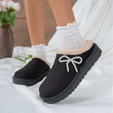 Pearl Bow Round Toe Slippers - Trendsi - Flyclothing LLC