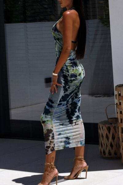 Backless Printed Halter Neck Dress - Trendsi - Flyclothing LLC