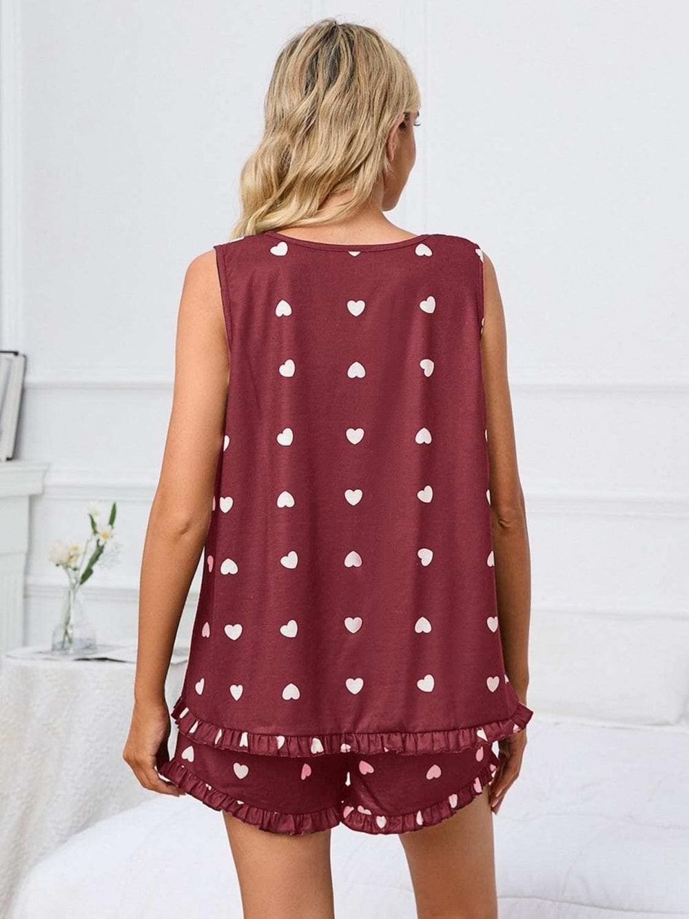 Heart Scoop Neck Tank and Shorts Lounge Set - Trendsi - Flyclothing LLC