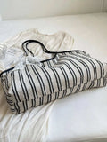 Striped Canvas Tote Bag - Trendsi - Flyclothing LLC