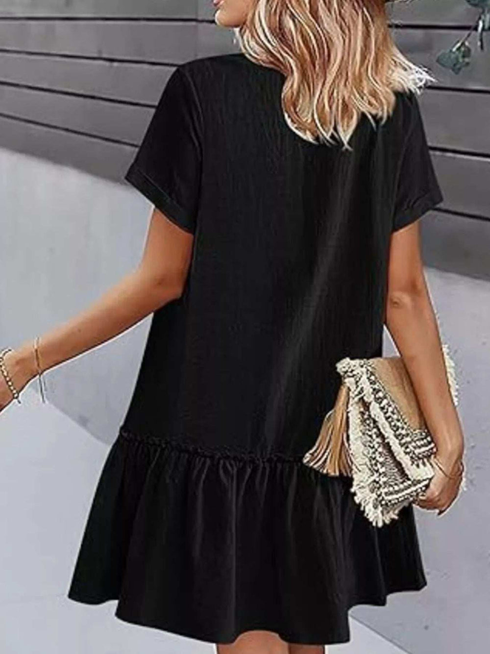 Full Size Button-Front Short Sleeve Tiered Dress Plus Size - Trendsi - Flyclothing LLC