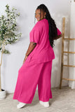 Double Take Full Size Round Neck Slit Top and Pants Set - Trendsi - Flyclothing LLC
