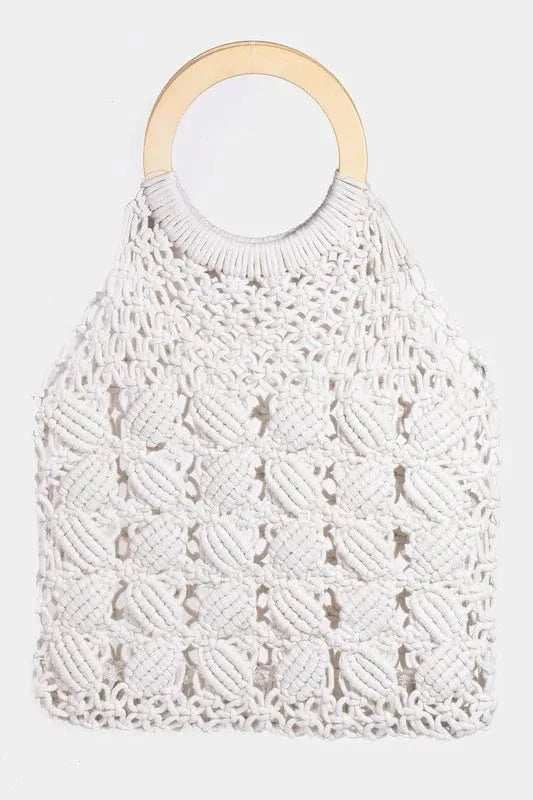 Fame Boho Braided Wooden Top Handle Bag - Trendsi - Flyclothing LLC