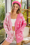 BiBi Heart Color Block V-Beck Knit Cardigan with Pockets - Trendsi - Flyclothing LLC