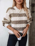 Striped Round Neck Long Sleeve Sweater - Trendsi - Flyclothing LLC
