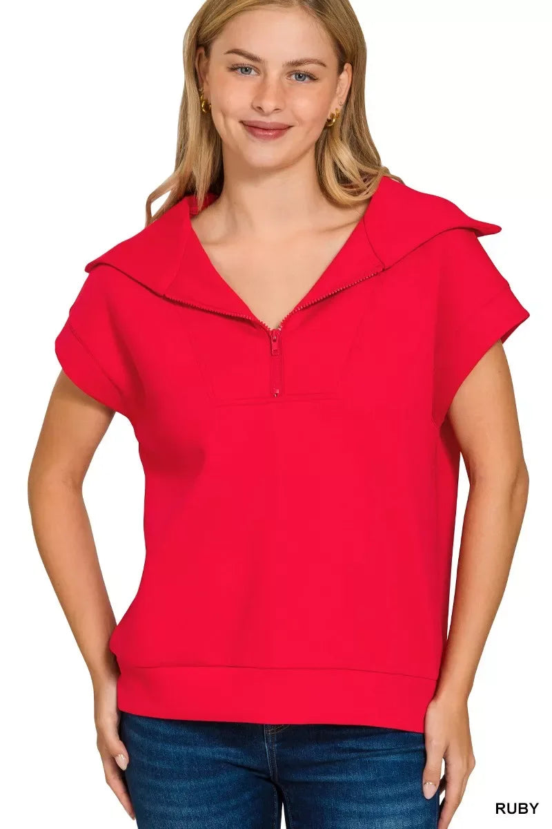 Zenana Scuba Half Zip Top - Trendsi - Flyclothing LLC