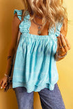 Printed Ruffled Wide Straps Tank - Trendsi - Flyclothing LLC