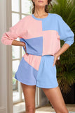 Color Block Round Neck Top and Shorts Set - Trendsi - Flyclothing LLC