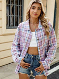 Plaid Collared Neck Long Sleeve Shirt - Trendsi - Flyclothing LLC