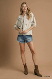 Umgee Corduroy Floral Embroidered Puff Sleeve Blouse - Trendsi - Flyclothing LLC