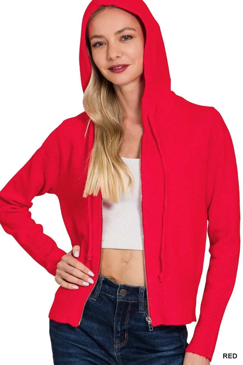 Zenana Drawstring Zip Up Hooded Cardigan - Trendsi - Flyclothing LLC