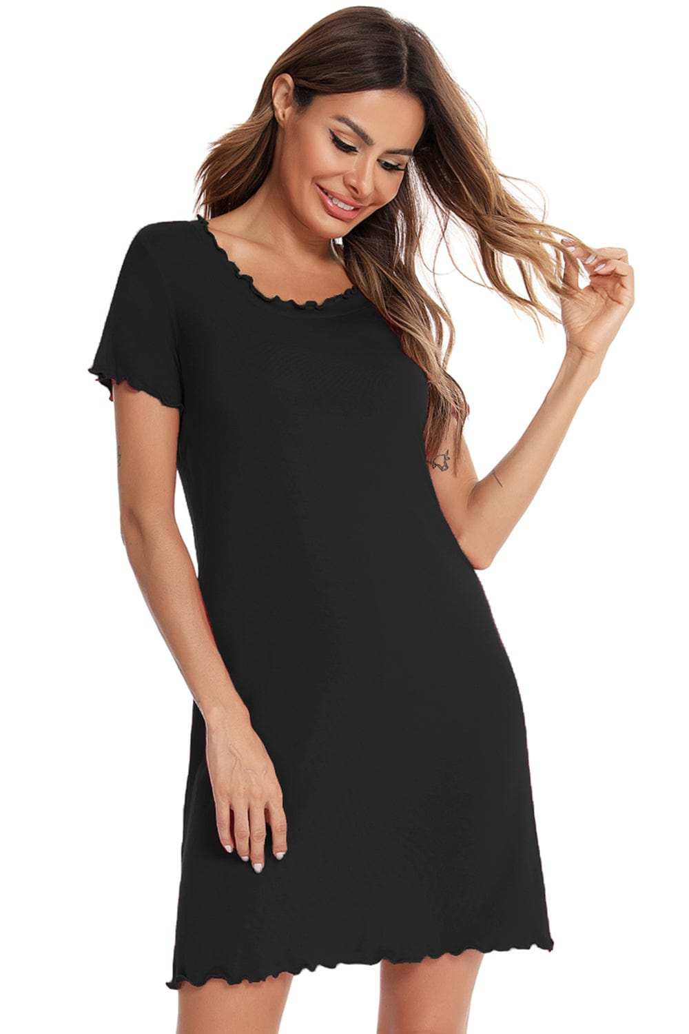 Round Neck Short Sleeve Lounge Dress - Trendsi - Flyclothing LLC