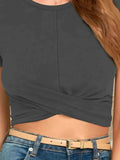 Round Neck Short Sleeve Crop T-Shirt - Trendsi - Flyclothing LLC