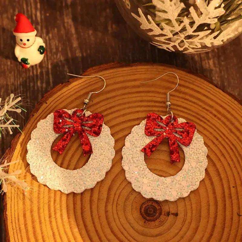 PU Leather Sequin Wreath Shape Earrings - Trendsi - Flyclothing LLC