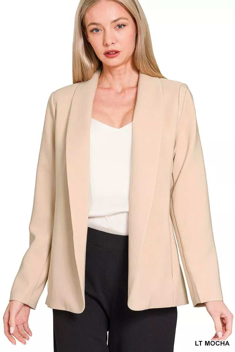 Zenana Woven Long Sleeve Blazer With Lining - Trendsi - Flyclothing LLC