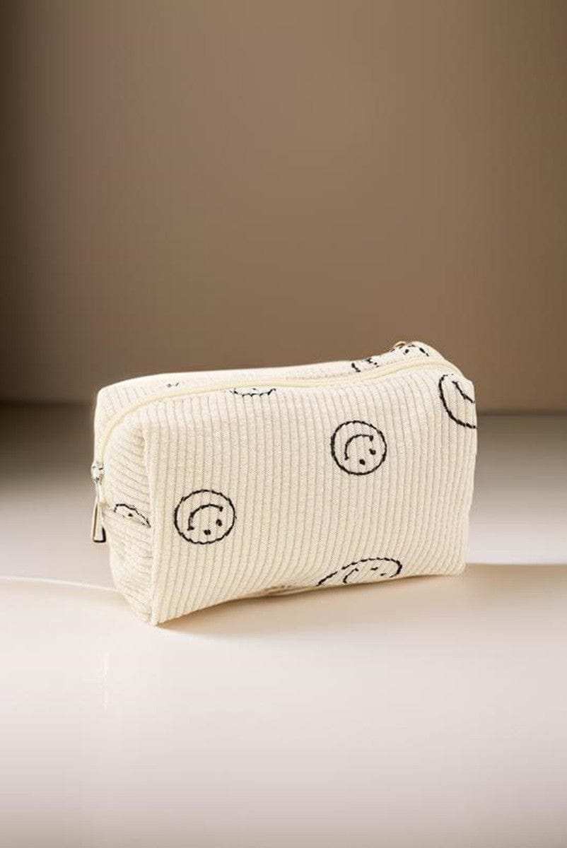 Zenana Smiley Face Corduroy Cosmetic Pouch - Trendsi - Flyclothing LLC
