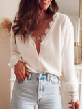 Lace Trim V-Neck Cardigan - Trendsi - Flyclothing LLC