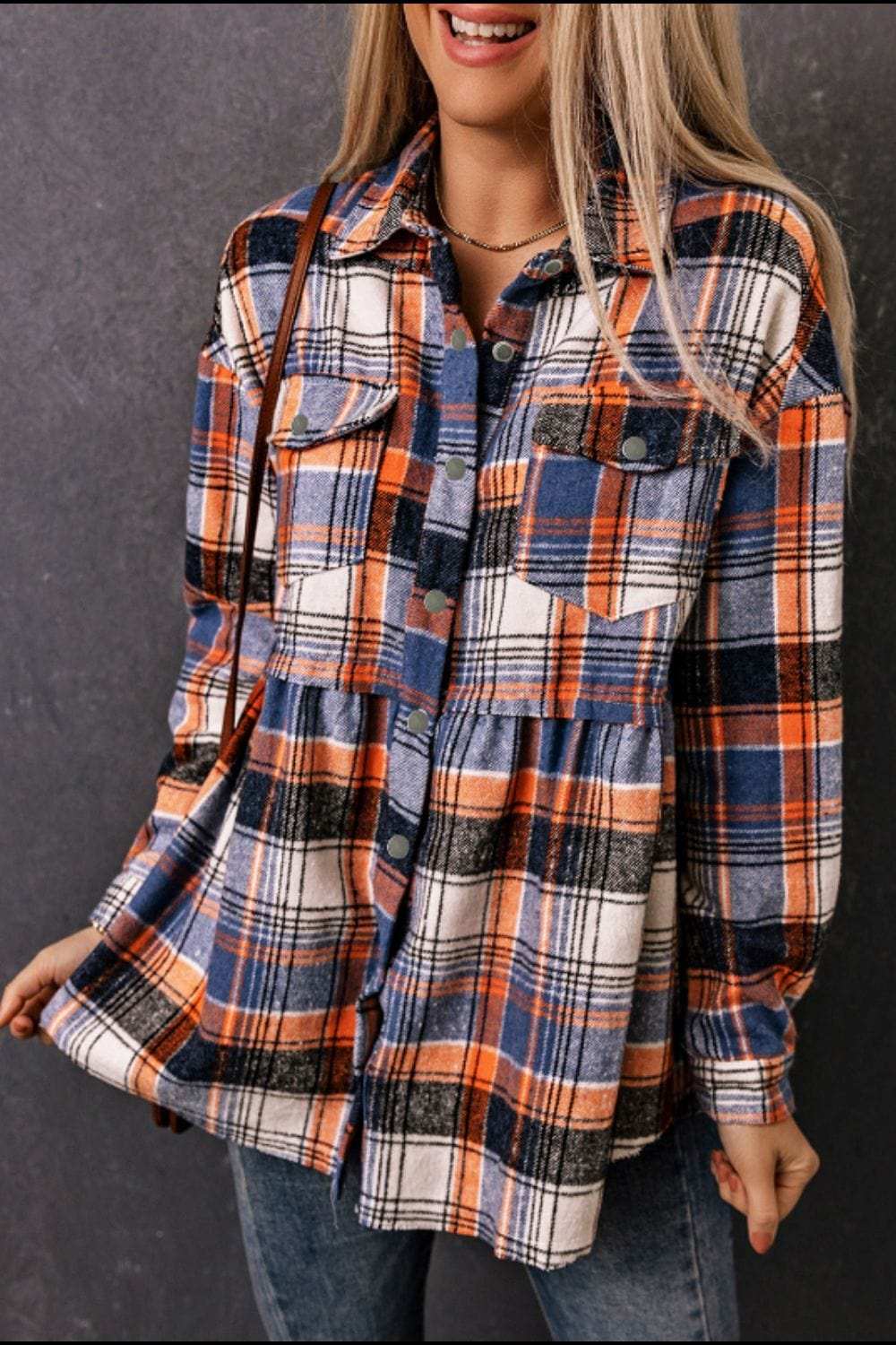 Plaid Collared Neck Long Sleeve Shirt - Trendsi - Flyclothing LLC