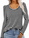 Striped Round Neck Long Sleeve T-Shirt - Trendsi - Flyclothing LLC