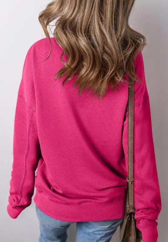 Solid Color Round Neck Long Sleeve Sweatshirt - Trendsi - Flyclothing LLC