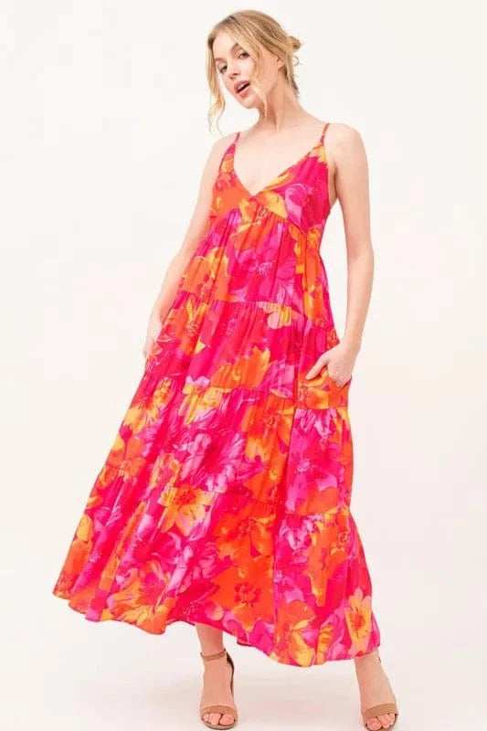 And The Why Floral Tiered Maxi Cami Dress with Pockets - Trendsi - Flyclothing LLC