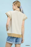 Umgee Contrast Scallop Trim Top - Trendsi - Flyclothing LLC