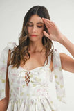 MABLE Floral Print Shoulder Tie Layered Mini Dress - Trendsi - Flyclothing LLC