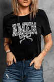 AMEN Bow Round Neck Short Sleeve T Shirt - Trendsi - Flyclothing LLC