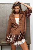 BiBi Single Blazer with Fringed Hem - Trendsi - Flyclothing LLC