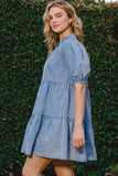 ODDI Washed Tiered Mini Denim Dress - Trendsi - Flyclothing LLC