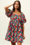 BiBi Floral Print Puff Square Neck Dress - Trendsi - Flyclothing LLC
