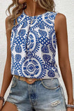 Printed Crew Neck Sleeveless Top - Trendsi - Flyclothing LLC