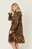 Double Take Full Size Printed Ruffle Hem Long Sleeve Dress - Trendsi - Flyclothing LLC