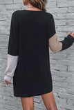Color Block Drop Shoulder Long Sleeve Mini Dress - Trendsi - Flyclothing LLC
