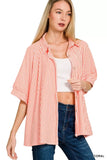 Zenana Oversized Stripe Button Down Shirt - Trendsi - Flyclothing LLC