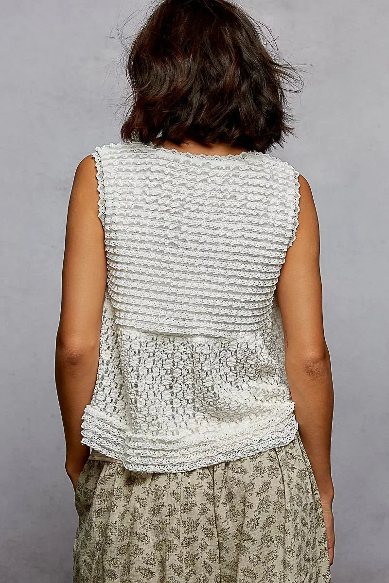 POL Textured Lace Cropped Tank with Trim Detail - Trendsi - Flyclothing LLC
